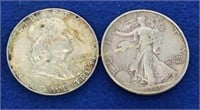 (2) Silver half dollars Franklin & Walking