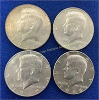 (4) Different Kennedy 40% silver half dollars