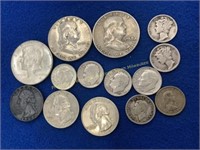 Assorted silver coins w/ (1) 40% Kennedy  (2)