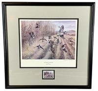A Maynard Reese Quail Unlimited Stamp Lithograph