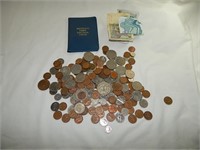 Lot of Foreign Coins & Currency Canda Mexico etc
