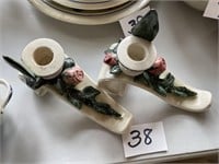 RED WING HAND PAINTED ROSE CANDLESTICKS
