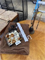 SMALL BRASS FIREPLACE SET - BLANKET - MORE