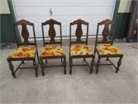 4-Wood Chairs w/Cloth Seats