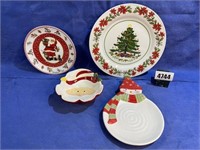 Christmas Ceramic Plates & Bowl, Qty: 4