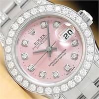 Rolex Ladies Pink Dial Diamond Watch