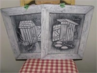 Pair of framed Outhouse pictures