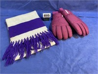 Purple/Cream Neck Scarf & Gordini Gloves