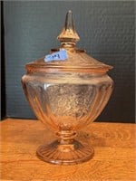 Pink Depression Glass Mayfair Footed Covered