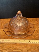 Pink Depression Glass Mosser Covered Butter Dish