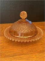 Pink Depression Glass Covered Butter Dish