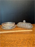 Cut Crystal Bowl/plate And Covered Butter Dish