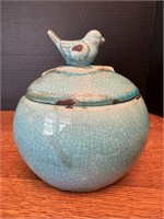 Ceramic Covered Bird Jar