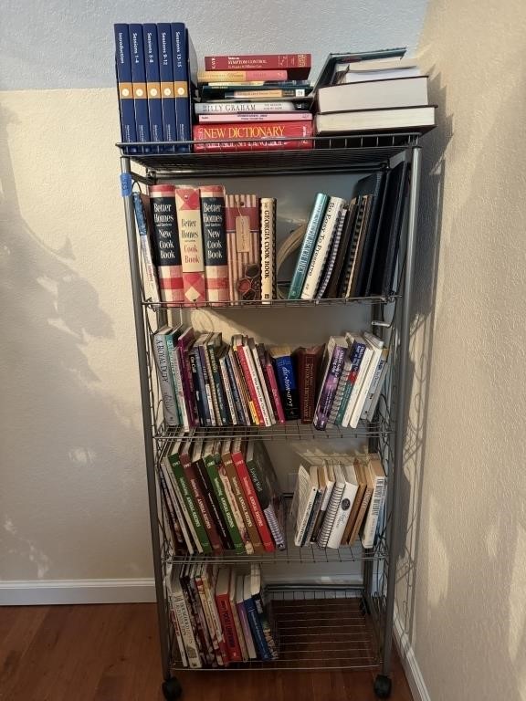 Rolling Metal Shelf With Books