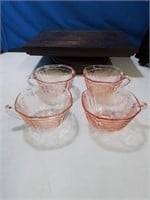 Set of 4 pink depression glass coffee cups