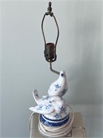 Vintage blue and white birds lamp