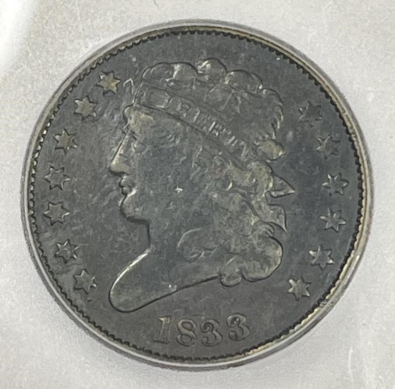 1833 Classic Head Half Cent 1/2c Fine ICG F15