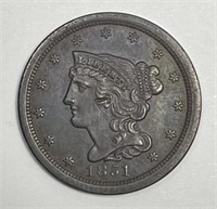 1851 Braided Hair Half Cent 1/2c Extra Fine XF+