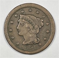 1851 Braided Hair Large Cent Fine F