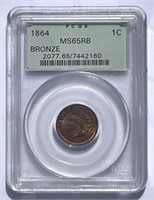 1864 Indian Head Cent Bronze OGH PCGS MS65 RB