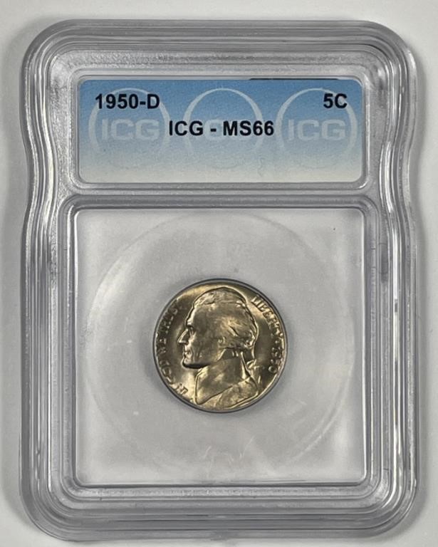 1950-D Jefferson Nickel Gem BU ICG MS66