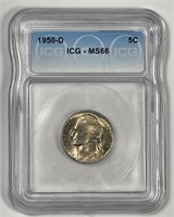 1950-D Jefferson Nickel Gem BU ICG MS66