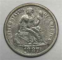 1887 Seated Liberty Silver Dime Fine F details