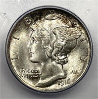 1916 Mercury Silver Dime Color Toned ICG MS65+