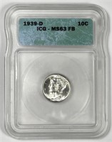 1939-D Mercury Silver Dime ICG MS63 FSB