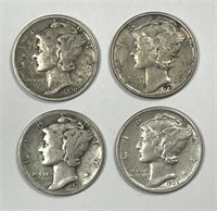 Lot of 4 Mercury Silver Dimes from the 1930's