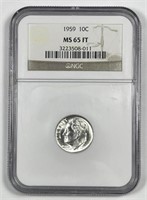 1959 Roosevelt Silver Dime NGC MS65 FT