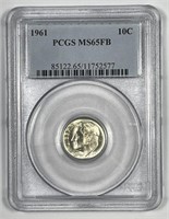 1961 Roosevelt Silver Dime Gem BU PCGS MS65 FB