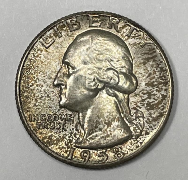 1958 Washington Silver Quarter Mint Set Toned BU
