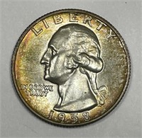 1958-D Washington Silver Quarter Mint Set Toned BU