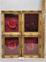 Four Glass Resin & Wood Shadow Boxes w/ Flowers