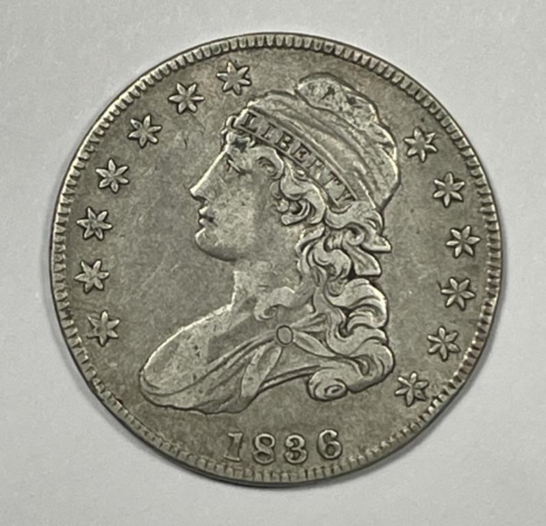 1836 Capped Bust Silver Half Lettered Edge VF