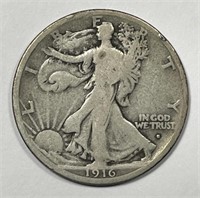 1916-S Walking Liberty Silver Half Very Good VG