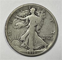 1916 Walking Liberty Silver Half Very Good VG