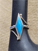 Signed CS Marked Sterling Turquoise Compound Ring