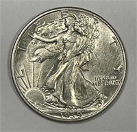 1939 Walking Liberty Silver Half Choice AU