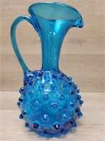 Vtg Blue Hobnail Pitcher