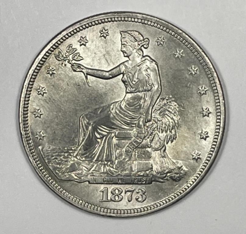 1873 Silver Trade Dollar $1 About Uncirculated AU