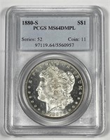 1880-S Morgan Silver $1 PCGS MS64 DMPL Dimple