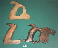 Lot: used saw handle & 2 handles for wooden planes