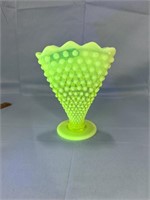 Fenton Opalescent Vaseline Hobnail Fan Vase