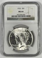 1922 Peace Silver $1 NGC MS64