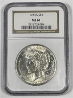 1923-S Peace Silver $1 NGC MS61
