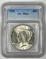 1935 Peace Silver $1 ICG MS61