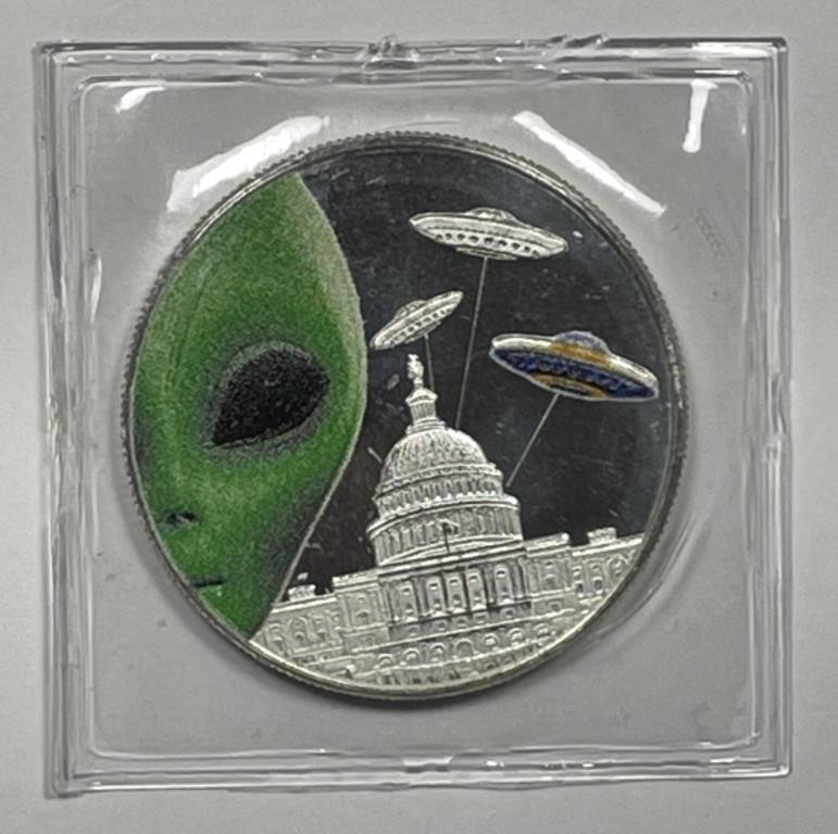 UFO Alien Washington Invasion Colorized 1oz Silver