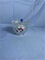 Fenton Iridescent Hand Painted Snowberry Vase